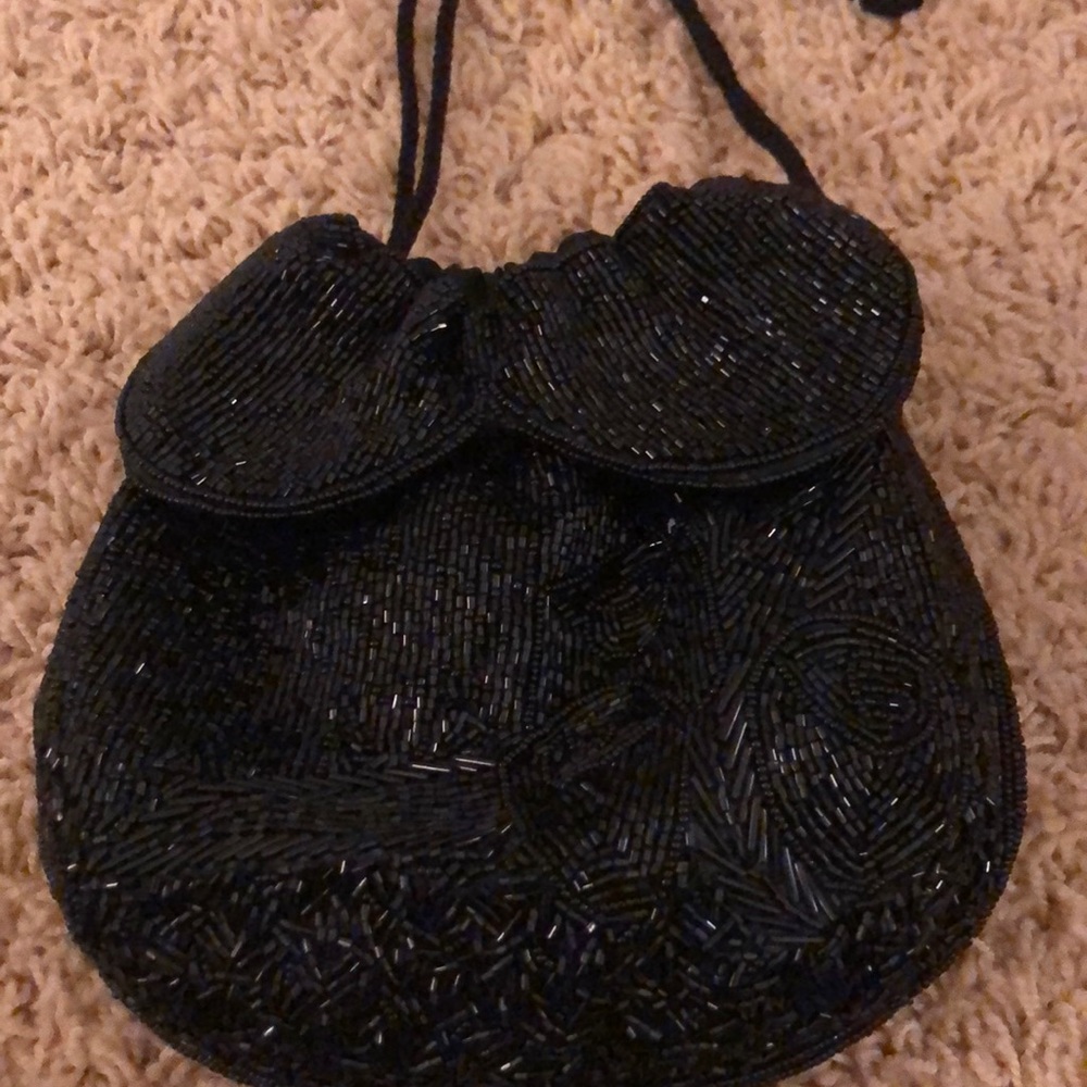 Drawstring Black Stitched Purse - image 2